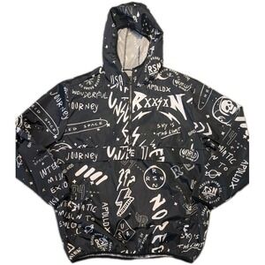 Vtg Reason 2XL Windbreaker Streetwear Pocket NO REGRETS Skulls Y2K 90s Spell Out